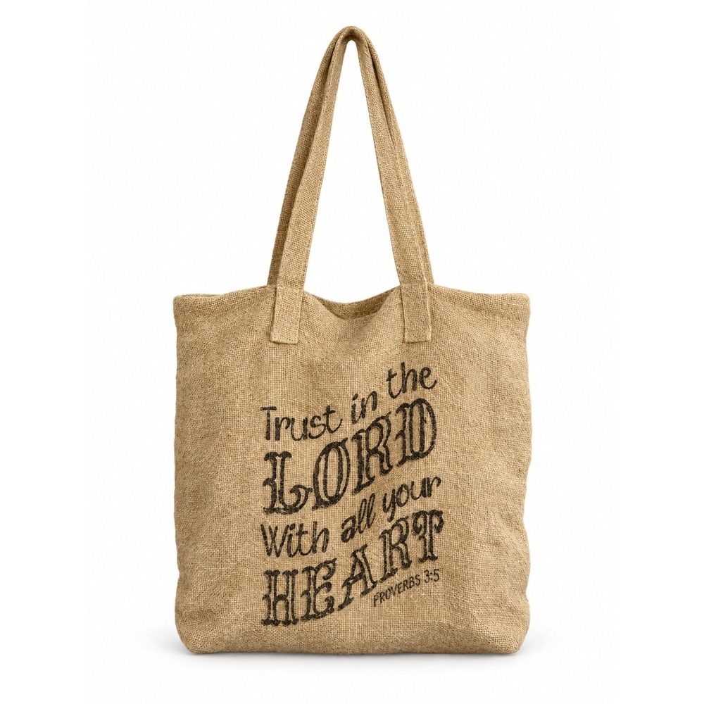 Christian Scripture Tote Bag Trust in the Lord Proverbs 3:5 Rustic Woven